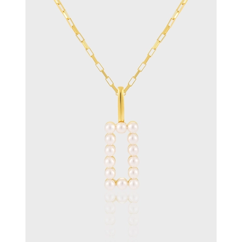 Collana con Pendente a Rettangolo in Argento Sterling 925 e Perla Artificiale per Donna Elegante Gioielli Oro Argento