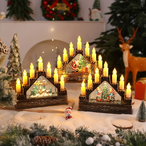 Ponte Di Candele LED Di Natale Luce Ad Arco Musicale Palla Di Neve Ornamento Bronzo Vintage Resina Plastica Arredo Scrivania Babbo Natale