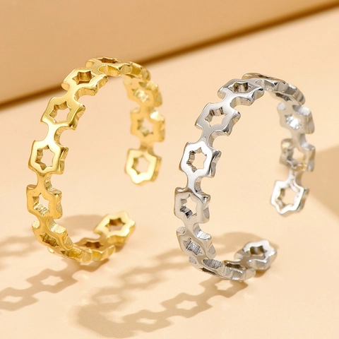 Bague Étoile Ajustable Acier Inoxydable Design Creux Bijoux Géométriques Minimalistes Pour Femmes