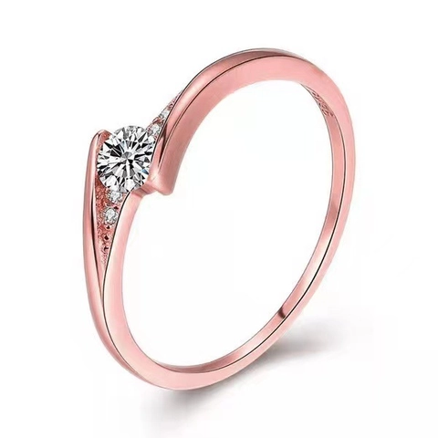 Anello Aperto Regolabile in Argento Sterling 925 Classico Tondo con Strass Intarsiato Gioielli di Moda per Donna
