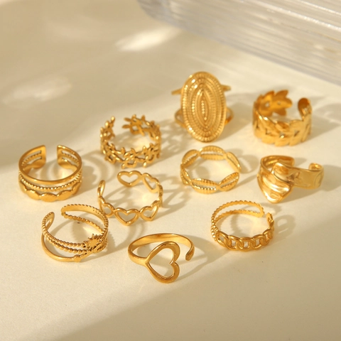 Heart Shaped Open Ring 18K Gold Plated Stainless Steel Adjustable Retro ins Style Jewelry For Women Non Fading