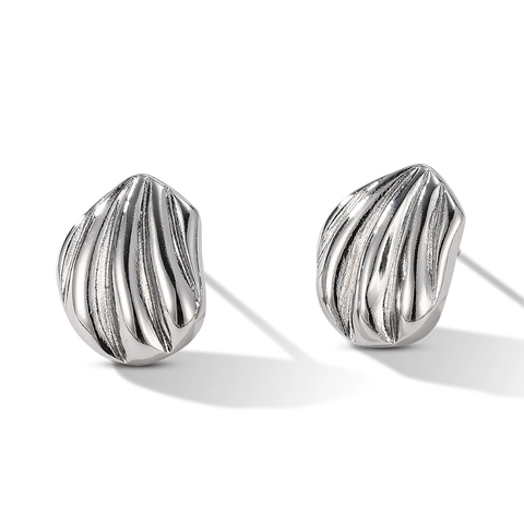 Vintage Schelpvorm Geometrische Oorknopjes Koper Met 925 Sterling Zilver Stift Metaalachtige Ribtextuur Sieraden Dames