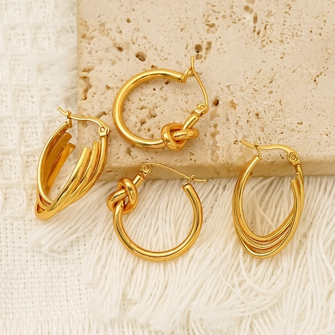 Fashion Ohrringe 18K Vergoldeter Edelstahl Knotendesign Mehrlagig Geometrisch Wasserdicht Hypoallergen Für Damen