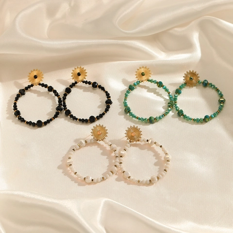 Böhmische Creolen Mit Kristallperlen Für Damen Edelstahl Sonnenblumen Stecker Große Runde Vintage Ethno Schmuck