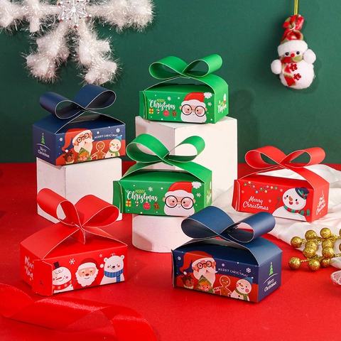 Scatole Regalo Di Natale Con Fiocco Confezione Per Caramelle In Cartone Per Feste Motivi Babbo Natale Pupazzo Di Neve Renna