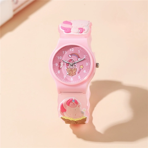 Orologio Al Quarzo Per Bambini Motivo Unicorno A Rilievo Cassa In Plastica Cinturino Morbido Studente