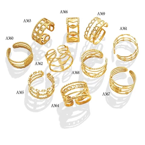 Anelli In Acciaio Al Titanio Placcato Oro 18k Geometrico Cavo Catena Multistrato Regolabile Aperto Gioielli Da Donna