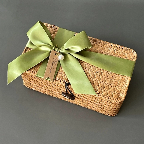 Boîte de Rangement Tissée à Main Avec Couvercle Panier en Osier Rotin Rectangulaire Boîte d'Emballage Cadeau Pour Organisation de Maison