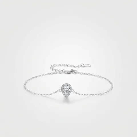 925 Sterling Silber Armband Damen Elegant Tränentropfen Zirkonia Halo Verstellbare Kette Schmuck
