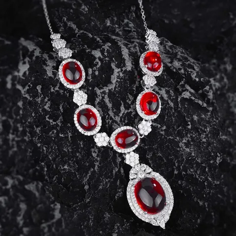 Joyas De Cobre Vintage Collar Pulsera Pendientes Anillo Rubí Rojo Óvalo Circón Amarillo Elegante Lujo Para Mujeres