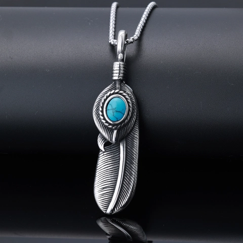 Vintage Roestvrijstalen Veren Hanger Gotische Schedel Turquoise Adelaarsklauw Retro Punk Stijl Heren Sieraden