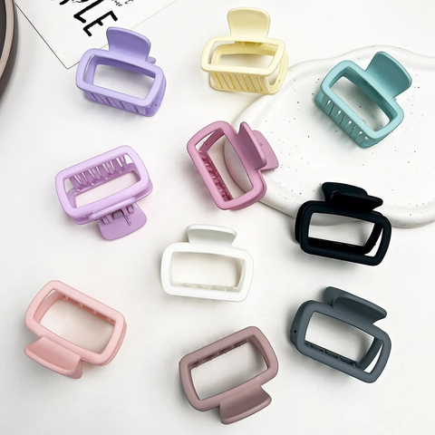 Korean Frosted Square Hair Claw Clips Minimalist Matte Hollow Shark Clips Geometric Plastic Hairpins For Women Daily Accessories
