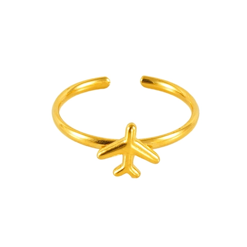 Vliegtuig Ring Minimalistisch Roestvrij Staal 18K Verguld Verstelbare Opening Mode Sieraden Voor Dames Heren