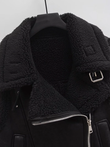 Women Faux Shearling Motorcycle Vest PU Leather Splicing Zip Up Sleeveless Jacket Warm Autumn Winter Waistcoat Outwear