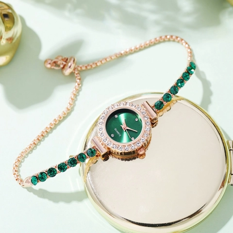 Fashion Women Quartz Bracelet Watch Luxury Alloy Rhinestone Inlaid Round Dial Casual Ladies Wristwatch For Party Jewelry