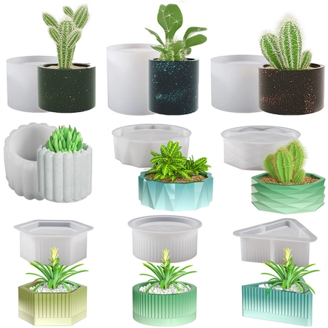 Silicone Flower Pot Mold Geometric Striped Origami Shape DIY Concrete Plaster Resin Planter Storage Box With Lid Home Decor
