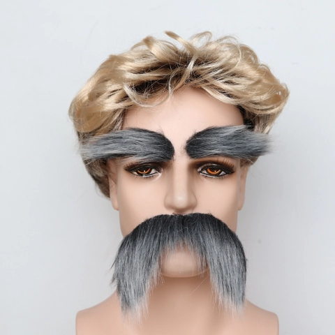 Fake Beard And Eyebrows Synthetic Fiber Realistic Facial Hair For Halloween Cosplay Party Costume Props For Men Adults