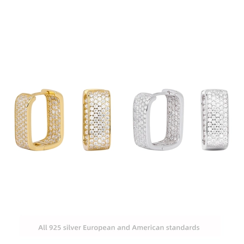925 Sterling Silver Square Zirconia Hoop Earrings For Women Minimalist Geometric Rectangular Ear Buckle Fashion Jewelry