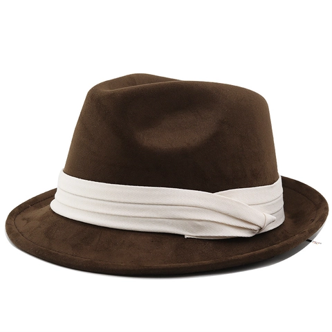 Fedora Hat Suede Felt Retro Wide Brim Contrast Band Elegant Unisex Jazz Cap Classic Vintage Style