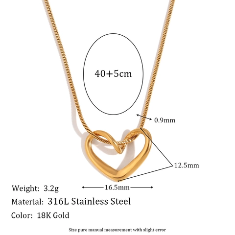 Fashion Stainless Steel Heart Pendant Necklace For Women Minimalist Snake Chain 18K Gold Plated Heart Charm Choker Daily Jewelry