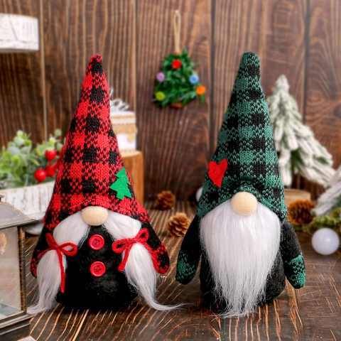 Gnomes De Noël Poupées Ornements En Peluche Sans Visage Chapeau Tricoté À Carreaux Longue Barbe Décoration De Table Fête Maison
