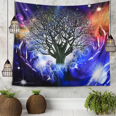 Tapiz De Pared Psicodélico Poliéster Cielo Estrellado Árbol De La Vida Hongo Arte Decoración De Hogar Dormitorio Sala