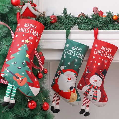 Calze Di Natale Tessuto Non Tessuto Appese Gambe Lunghe Merry Christmas Cartone Animato Babbo Natale Pupazzo Di Neve Decorazione