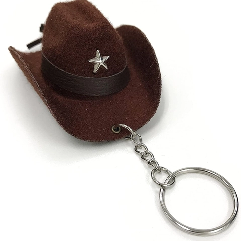 Mini Cowboy Hat Keychain Western Style Felt Metal Star Charm Decorative Bag Pendant Key Ring Accessory
