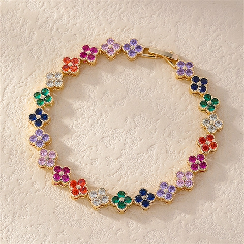 Bracciale Quadrifoglio Farfalla In Rame Placcato Con Zirconi Colorati Strass Gioielli Eleganti Per Donna