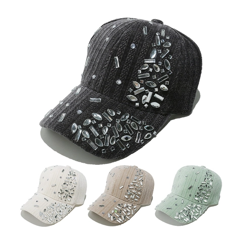 Rhinestone Corduroy Baseball Cap Herbst Winter Warm Verstellbarer Sonnenschutzhut Streetwear Damen