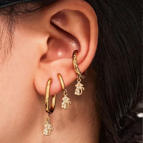 Hoop Earrings Stainless Steel 18K Gold Plated Micro Pave Zircon Cartoon Cat Bear Girl Dangle Exquisite Jewelry Women