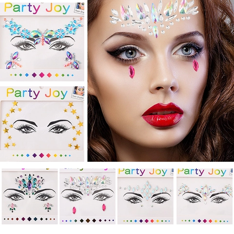 Strass Gezichtsjuwelen Zelfklevende Kristallen Lichaamsstickers Voor Festival Rave Party Make-up Hars Edelstenen Vlinder Ster Patroon