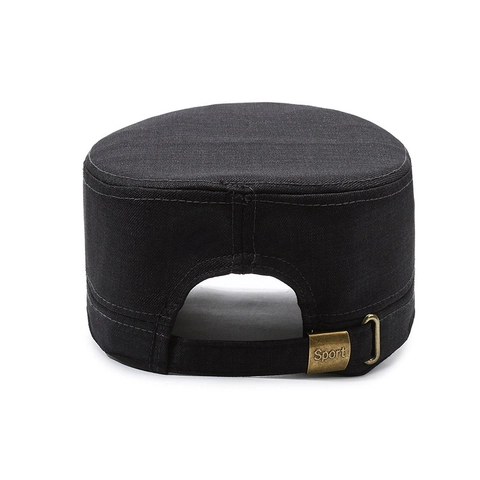 Casquette Cadet En Coton Sergé Toit Plat Chapeau Militaire Boucle Métallique Réglable Protection Solaire Extérieur Décontracté Vintage Hommes
