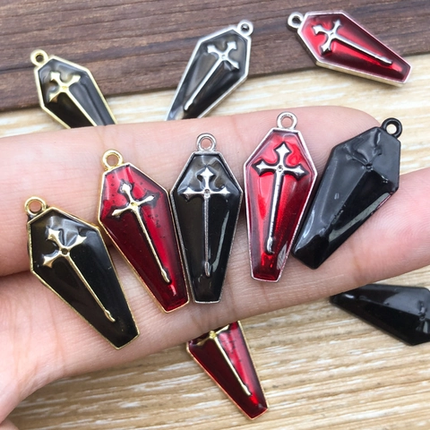 Breloques Croix Cercueil Gothique Émail Alliage De Zinc Pour Fabrication Bijoux DIY Accessoires Halloween Style Sombre