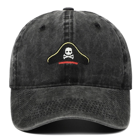 Pirate Skull Embroidered Washed Cotton Baseball Cap Vintage Distressed Outdoor Casual Sun Hat For Men Women