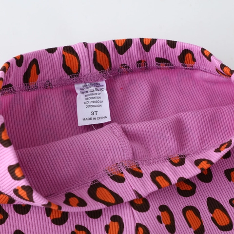 Girls Leopard Print Flared Leggings Cotton Ribbed Knit Bell Bottoms Elastic Waist Casual Trousers