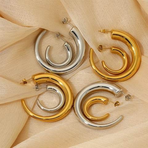 Orecchini A Cerchio Spessi Minimalisti In Acciaio Inossidabile A Forma Di C Lucidi Gioielli Di Moda Per Donne