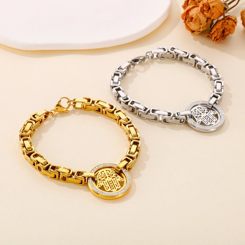 Hamsa Hand Edelstahl Armband Mikro Pave Zirkon Hohl Fatima Hand Byzantinische Box Kette Ethnisch Boho Schmuck Für Damen