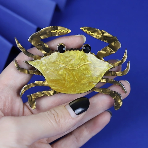 Broche Crabe Épingle Résine Acrylique Marbré Animal Dessin Animé Mode Vêtements Sac À Dos Bijoux Pour Femmes Hommes