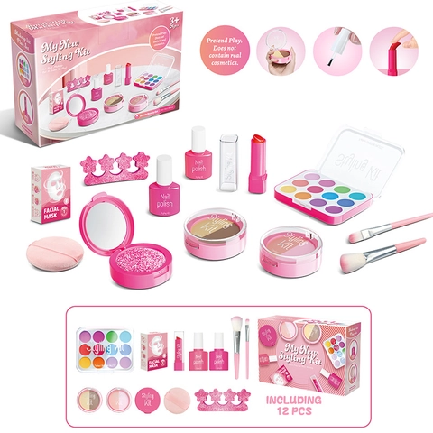 Kids Simulation Makeup Toy Plastic Pretend Play Beauty Styling Kit For Girls Princess Pink Blue Black Novelty Gift
