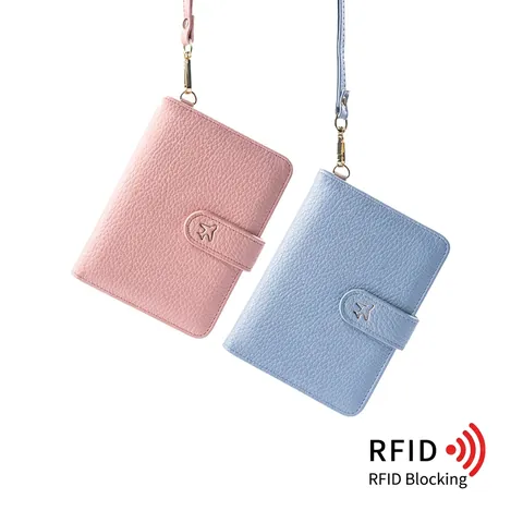 Porta Passaporto Blocco RFID Pelle PU Viaggio Organizzatore Carte Con Cordino Decorazione Aereo Portafoglio Portatile