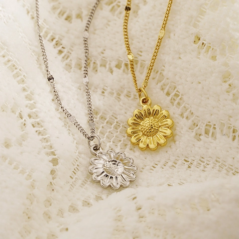 Sonnenblume Anhänger Halskette Edelstahl Gänseblümchen Schlüsselbein Kette Mode Zierlicher Schmuck Für Frauen