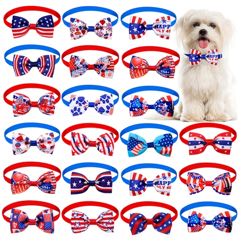Papillon Per Animali Giorno Dell'Indipendenza Cane Gatto Cravatta Regolabile Nastro Grosgrain Stelle Strisce Patriottiche
