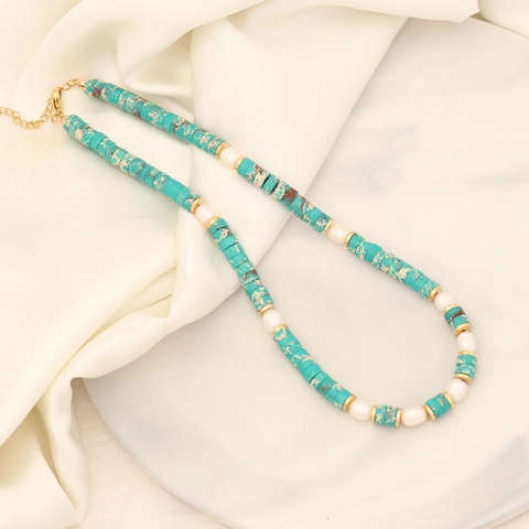 Handmade Natural Stone Artificial Pearl Necklace For Women Stainless Steel Clasp Boho INS Style Beaded Collar Jewelry