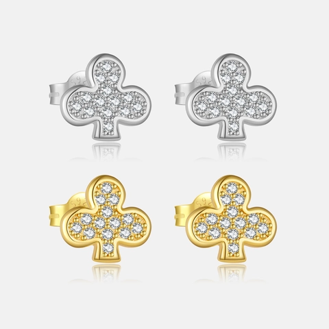 S925 Sterling Silver Clover Stud Earrings For Women Rhinestone Inlaid Sparkly Mini Flower Ear Jewelry Korean Ins Style