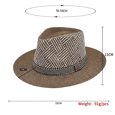 Heren Dames Zomer Fedora Hoed Ademend Papierstro Maas Hol Jazz Panama Zonbescherming Pet Met Gestreepte Band