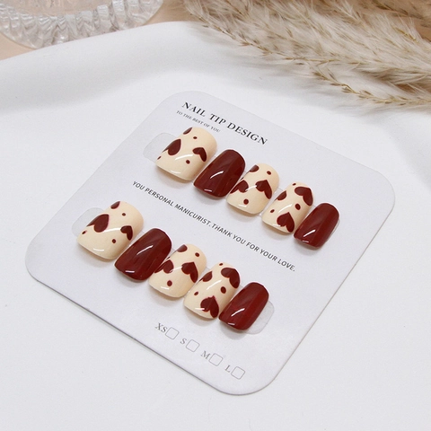 Unghie Finte Cuore Rosso Plastica ABS Bianco Crema Corto Quadrato Tondo Lucido Riutilizzabile Manicure