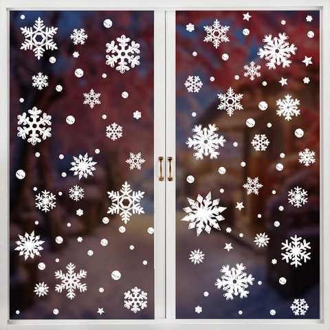Christmas Window Clings Snowflake Stickers White Static PVC Glass Decals Stars Winter Holiday Party Decor No Glue