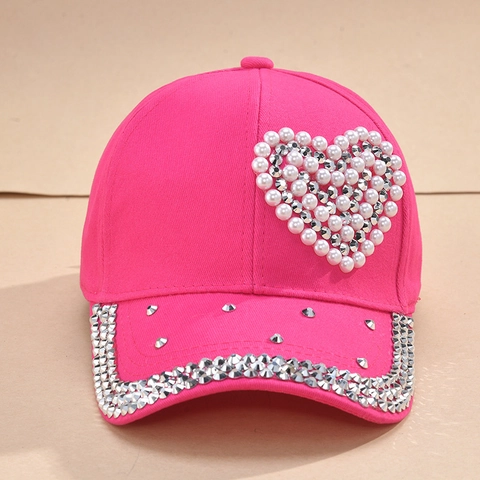 Casquette De Baseball Künstliche Perle Strass Motif Coeur Respirant Protection Solaire Chapeau Mode Pour Femmes