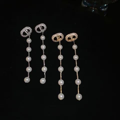 Elegante Kunstparel Kwast Oorbellen Met Zirkoon Geometrische Vorm En 925 Sterling Zilveren Oorbel Stift Voor Dames